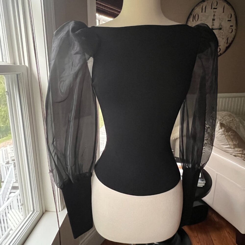 Alice & Olivia Black Abella Puff Sleeve Square Neck Sweater Size XS - Picture 8 of 10